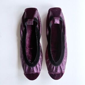 Chanel Metallic Purple Snakeskin Embossed Leather & Velvet Ballet Flats 39